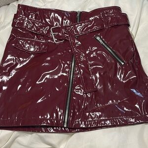 red vinyl high waisted mini skirt